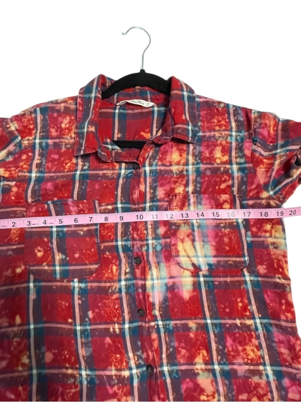 Vanilla Star Red and Navy Plaid Button-Up with Bleach Accent - Picture 9 of 10